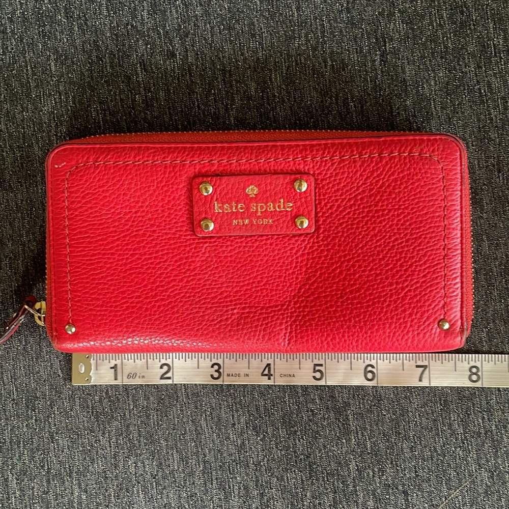 Kate Spade continental large wallet purse in coral red zip around - Picture 9 of 10